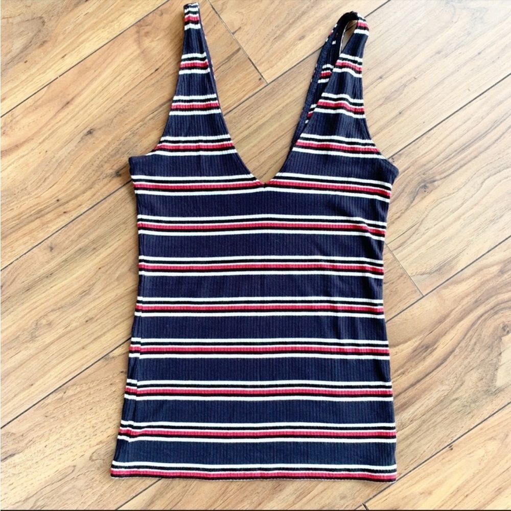 Express Navy Stripe Rib Knit Tank Top